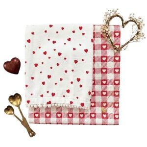 Heart Gingham Pattern Red White Valentine’s Day Kitchen Towel Set 2pk